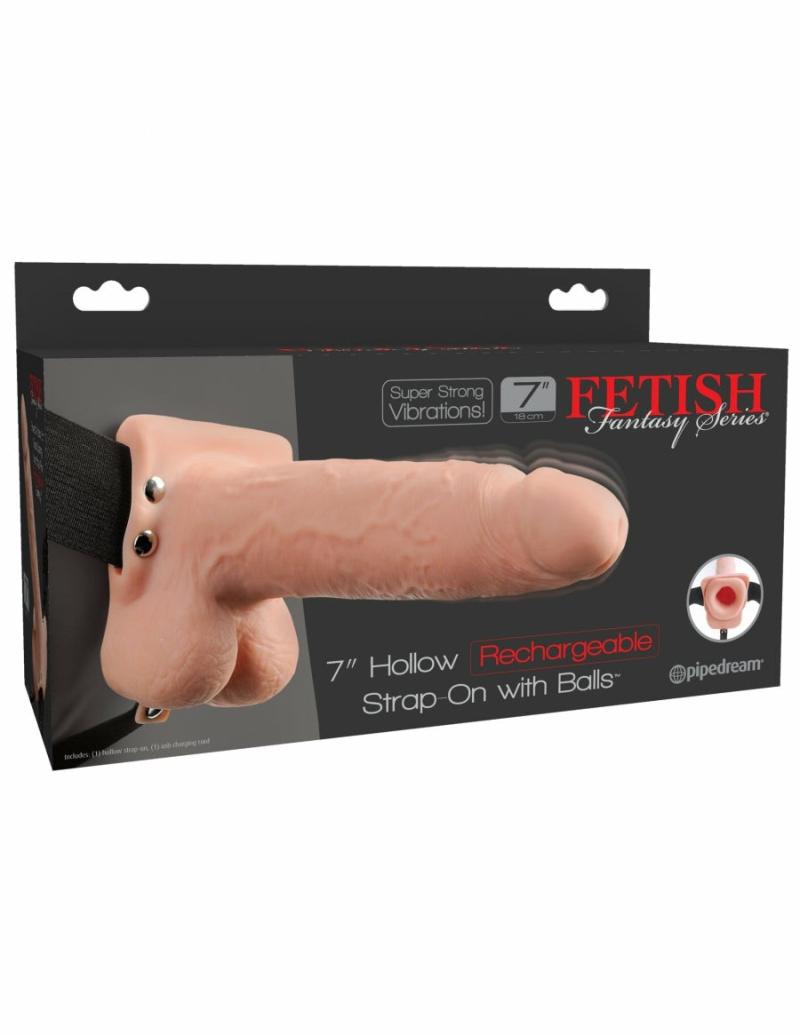 Realistic | Fetish Fantasy 7″ Hollow Rechargeable Strap-On with Balls Dildos Realistic