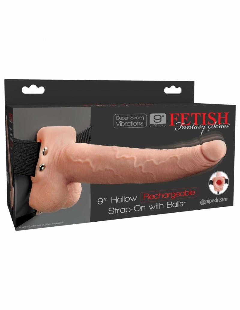 Realistic | Fetish Fantasy 9″ Hollow Rechargeable Strap-On with Balls Realistic Realistic