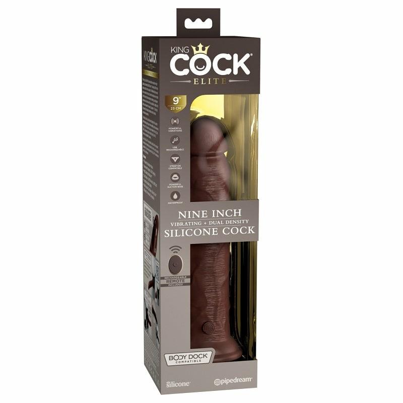 Realistic | King Cock Elite 9” Vibrating Silicone Cock with Remote Brown Realistic Realistic