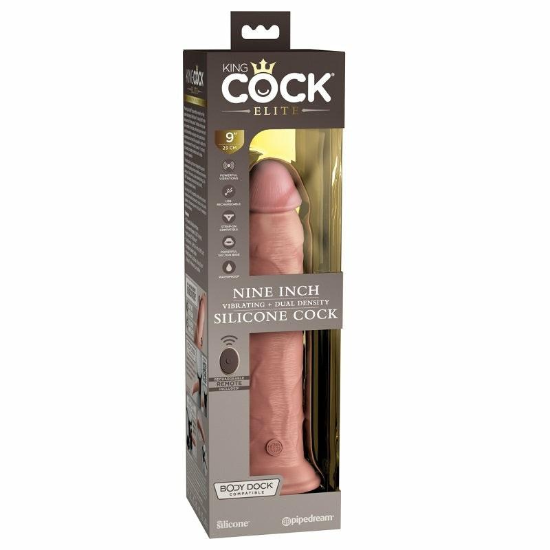 Remote Controlled | King Cock Elite 9” Vibrating Silicone Cock with Remote Light Remote Controlled Remote Controlled